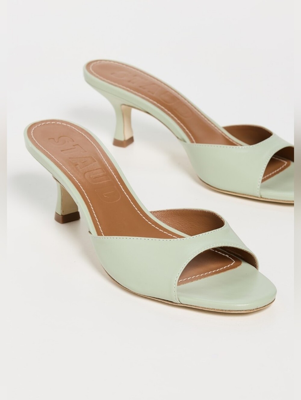 STAUD Bridgette Pale Jade Open-Toe Heels 40 - Picture 1 of 8
